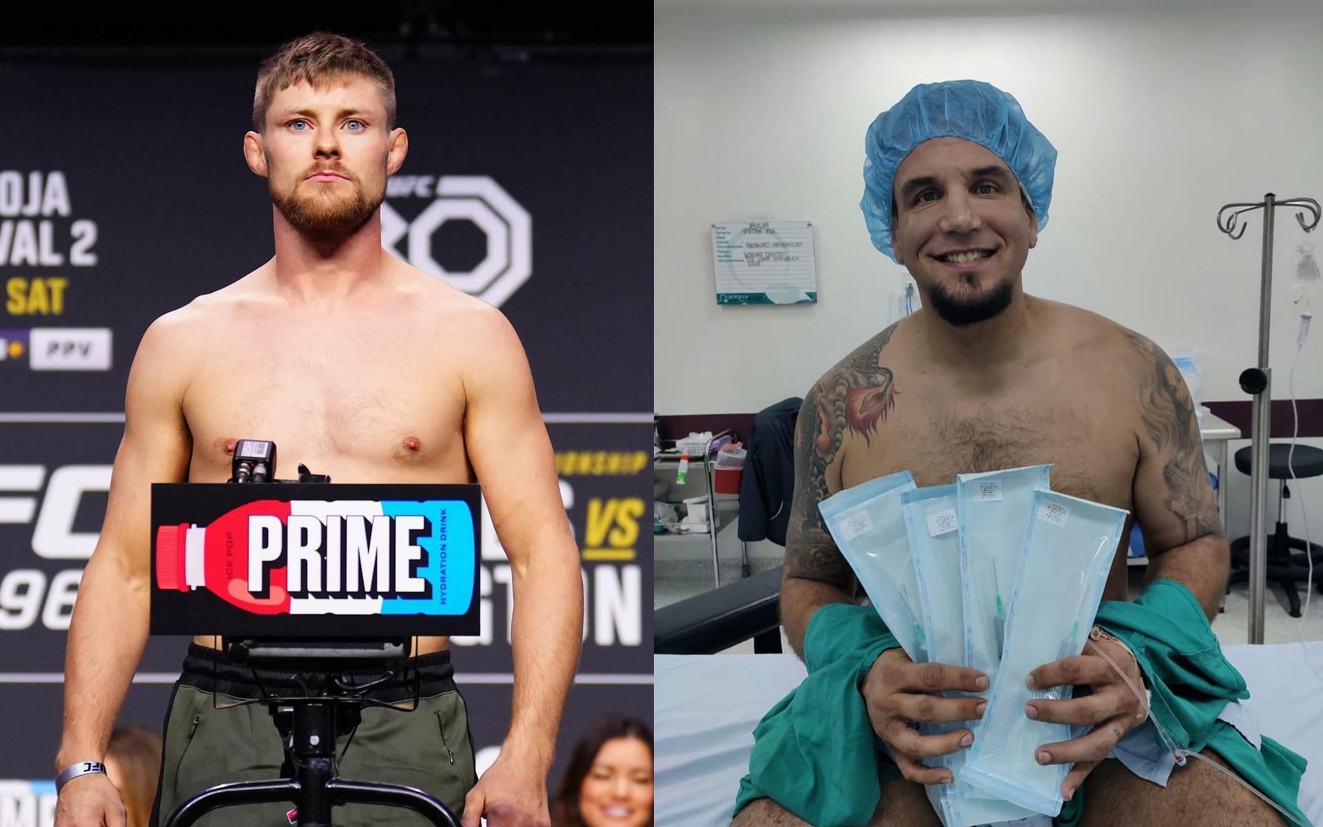 Bryce Mitchell (left) reacts after Frank Mir (right) provides health update. [Images courtesy: @thugnasty_ufc and @thefrankmir on Instagram]