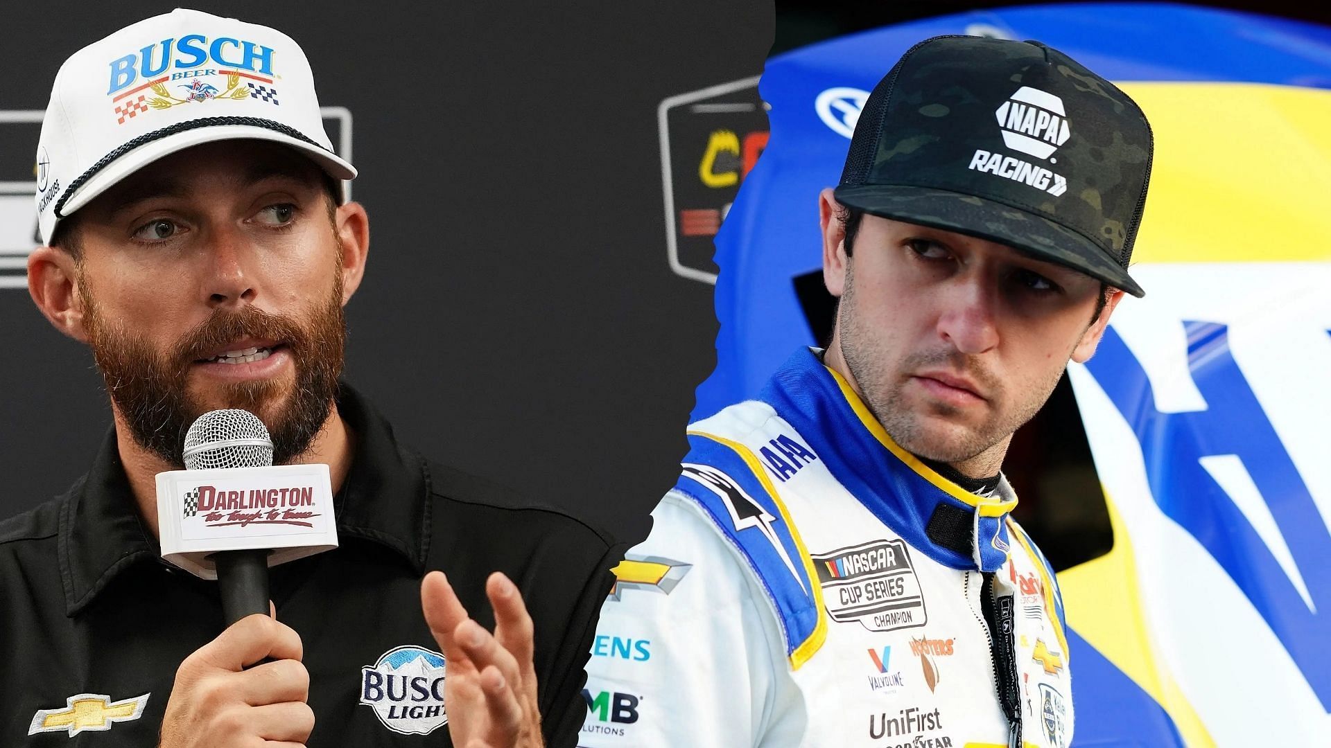 Ross Chastain (L) breaks his silence on his wreck with Chase Elliott (R) (Image: Imagn)