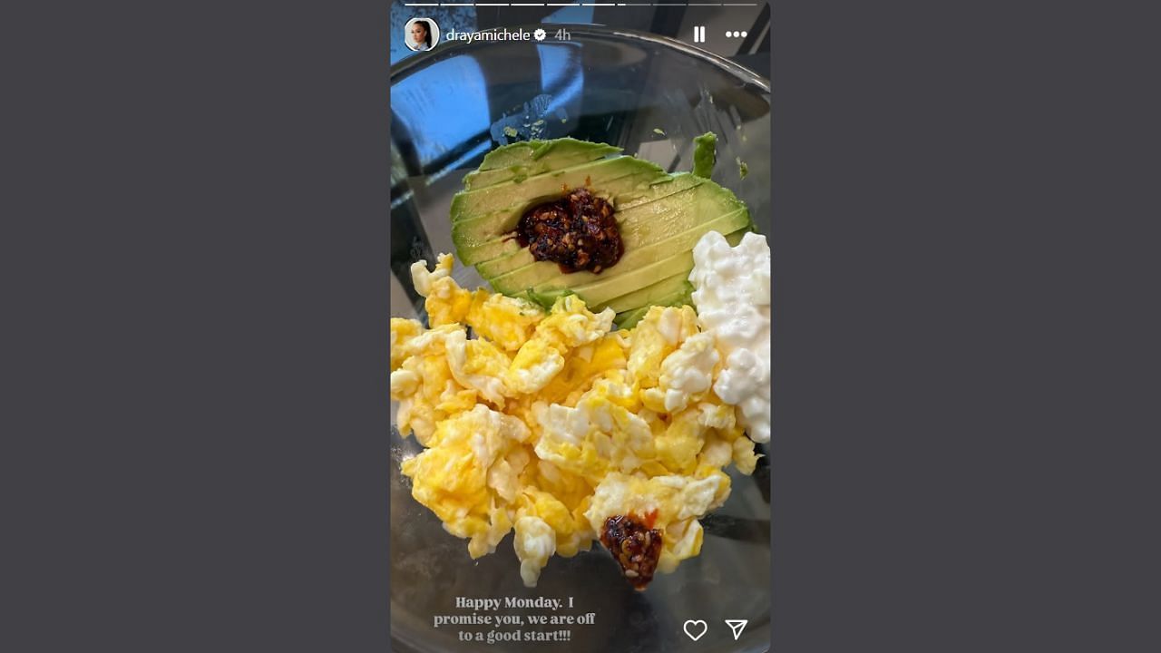 Michele gives her fans a look at her breakfast diet. (Credits: @drayamichele/Instagram)