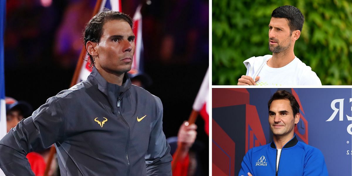 Rafael Nadal (L) talks about his rivalries with Novak Djokovic (Top-Right) and Roger Federer (Down-Right)- Source: Getty