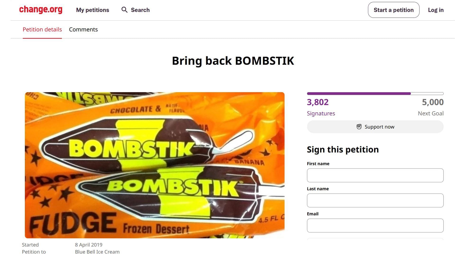 Petition Blue Bell to bring Bombstiks back (Image via Change.org)