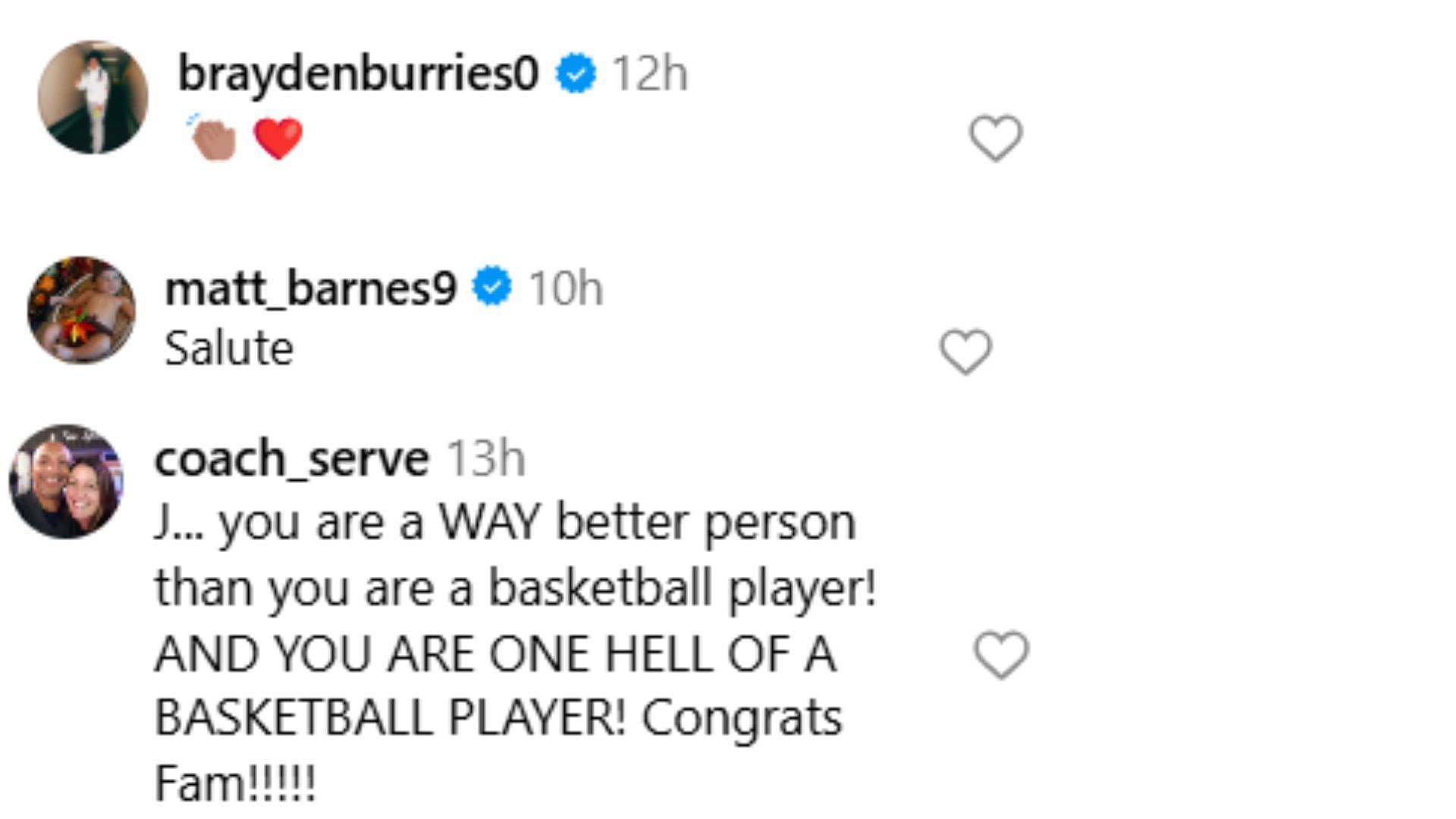 Matt Barnes, Brayden Burries and Mark Serve comment on Jayden Alexander&#039;s post. (Image: IG/ Jayden Alexander)