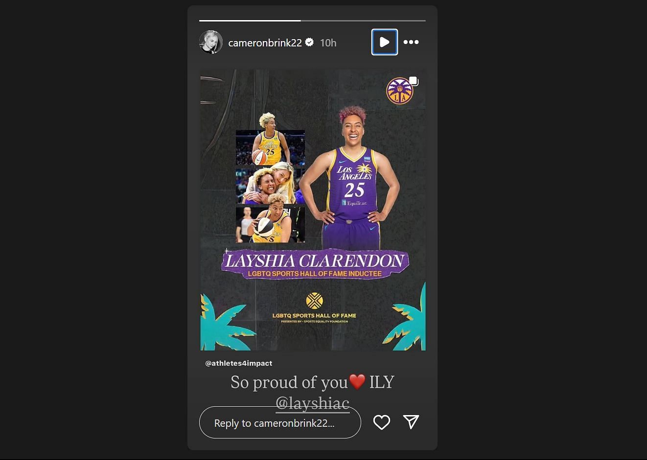 Cameron Brink shows love to Layshia Clarendon (Image via Instagram @cameronbrink22)