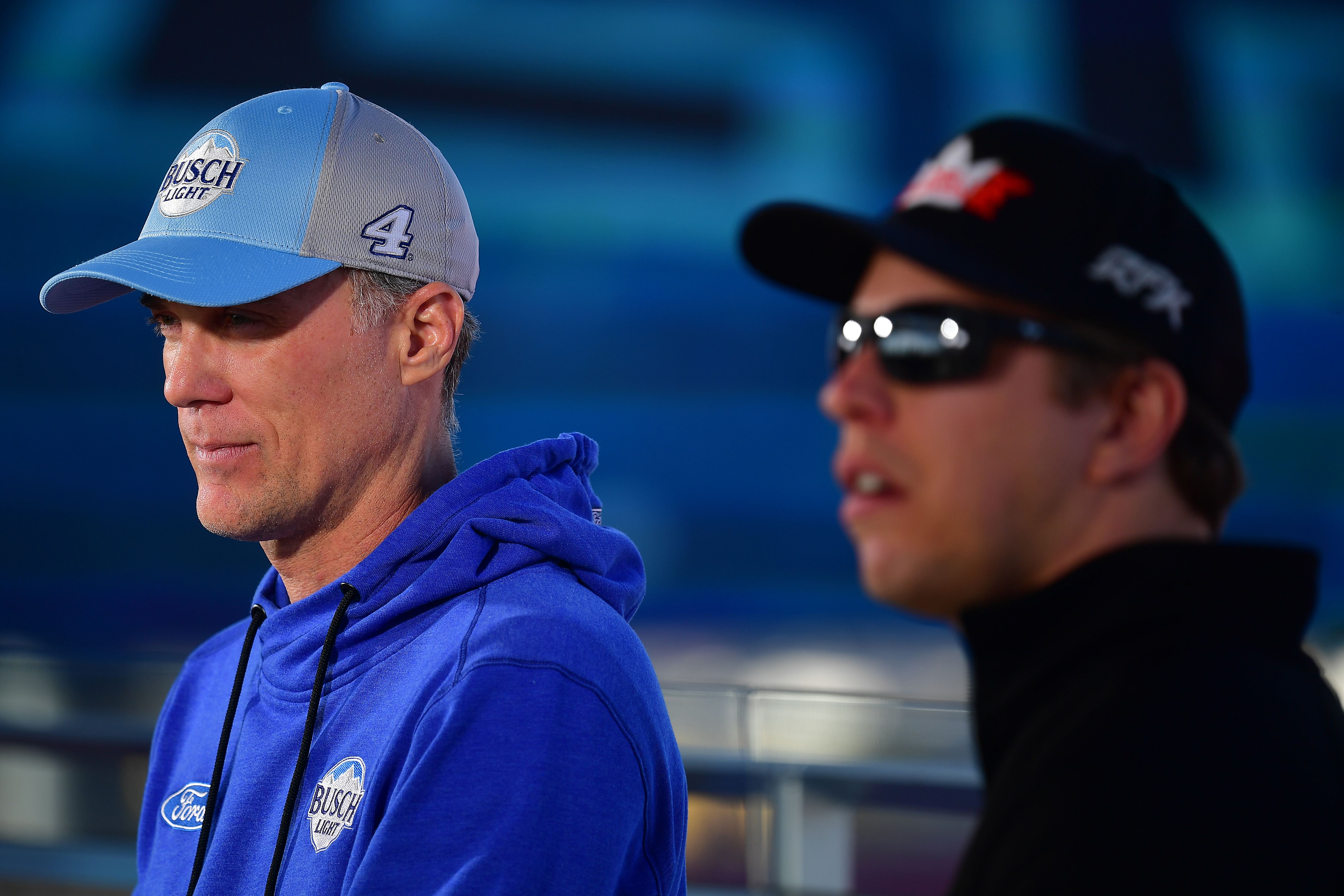 Kevin Harvick and Brad Keselowski during media availabilities before practice for the Busch Light Clash at Los Angeles Memorial Coliseum. (Source: Imagn)