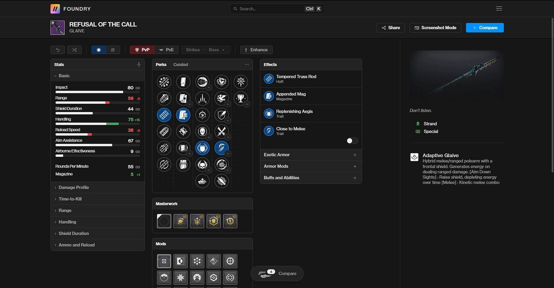 Refusal of the Call PvE god roll (Image via Bungie/Destiny Foundry)