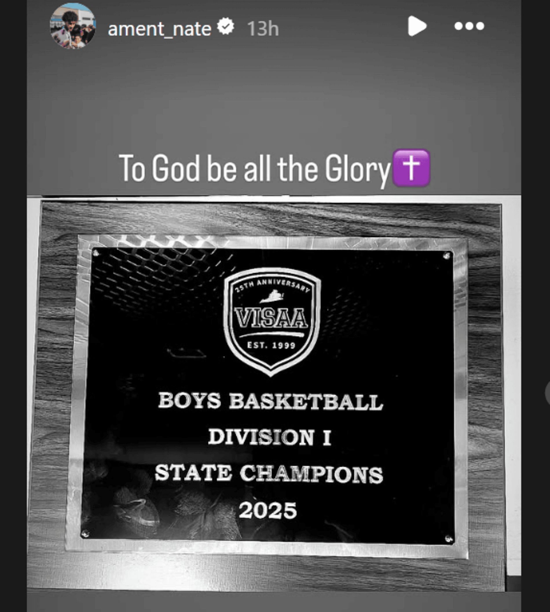 Nate Ament shares his VISAA Division 1 state championship win and thanks God (Source: Instagram/ ament_nate)