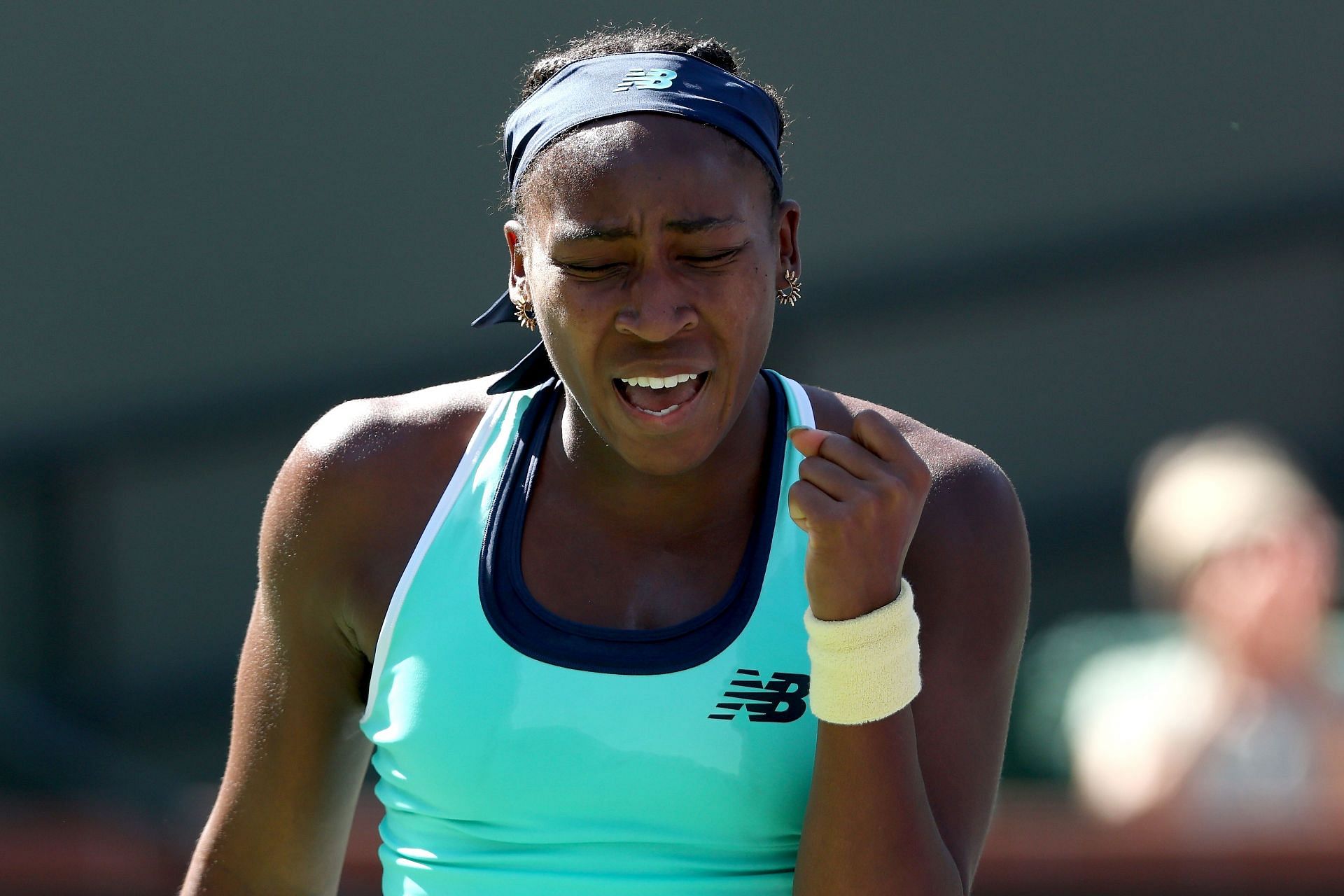 Coco Gauff celebrates while playing against Maria Sakkari in the third round of the BNP Paribas Open - Source: Getty