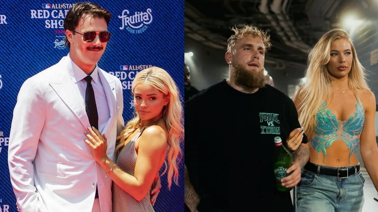 Paul Skenes with Olivia Dunne (L), Jake Paul with Jutta Leerdam (R) (Images from - Instagram.com/@livvydunne, Instagram.com