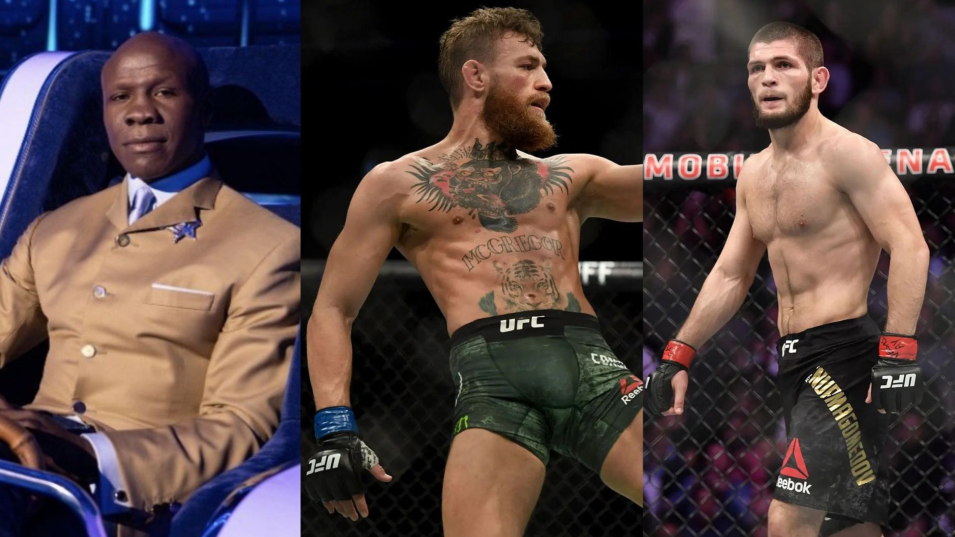 Chris Eubank (left) has blasted out at Conor McGregor (middle) for spitting at a Khabib Nurmagomedov (right) fan. [Image courtesy: @chriseubanksnr on Instagram and Getty Images]