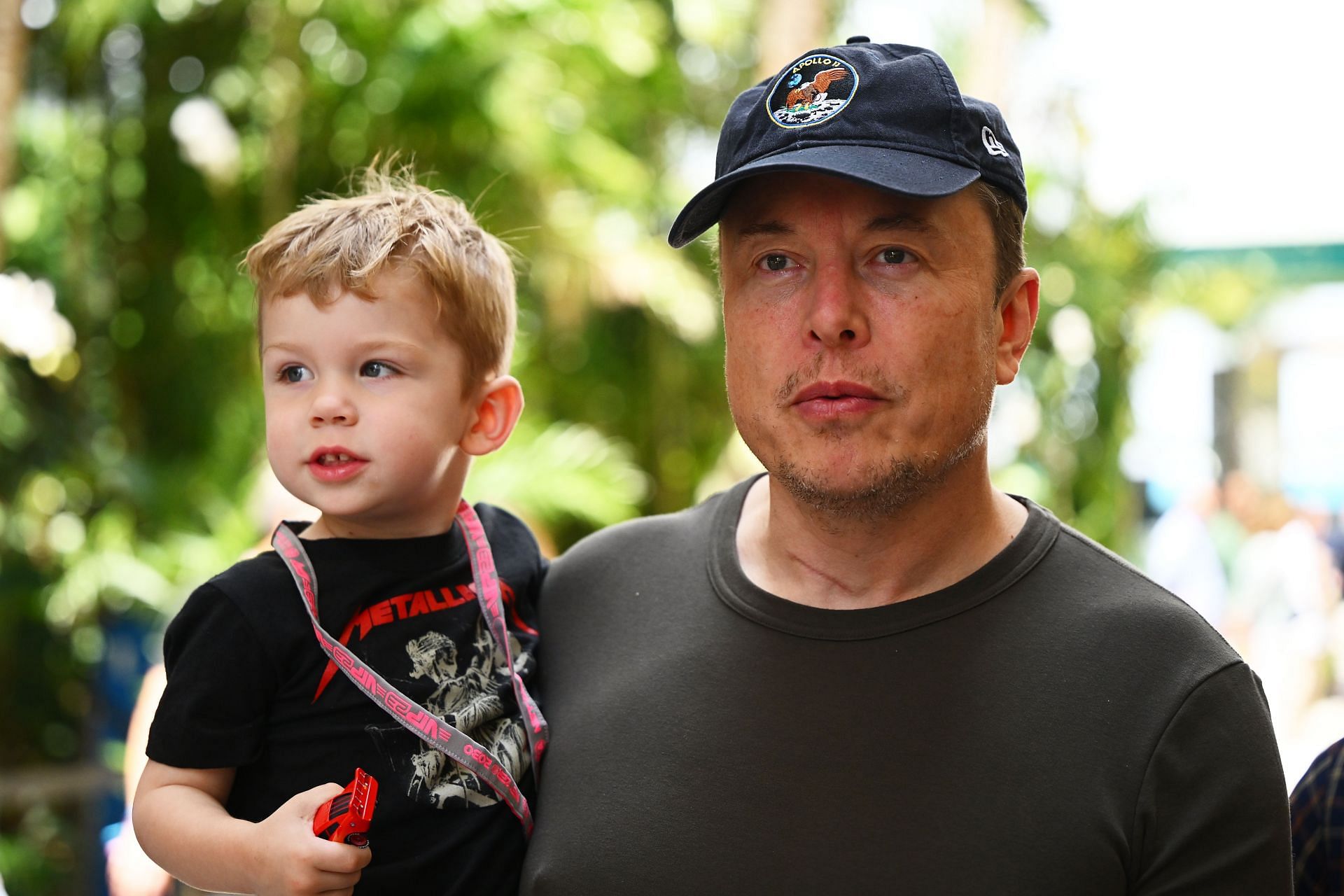 Elon Musk at the 2023 Miami Grand Prix with his son - Source: Getty