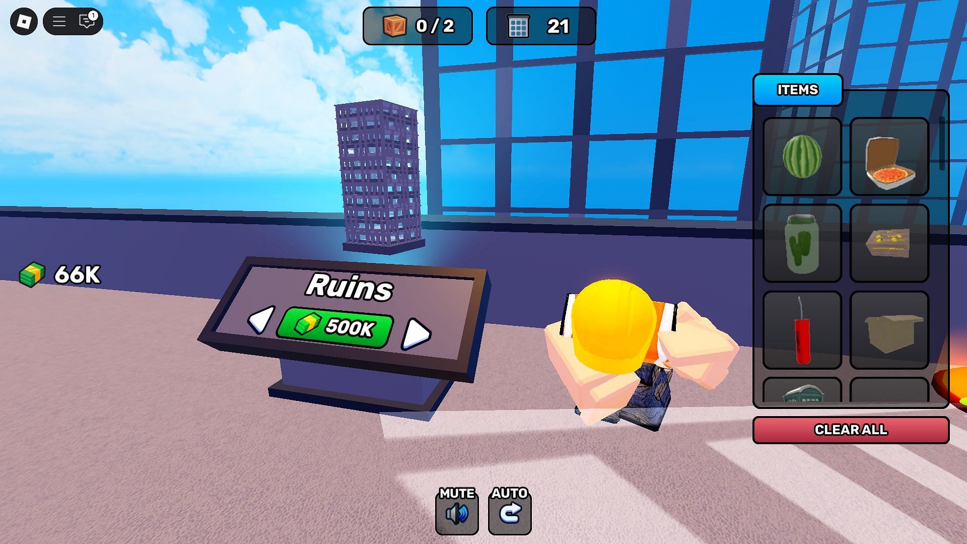 Purchase new buildings by using money (Image via Roblox)