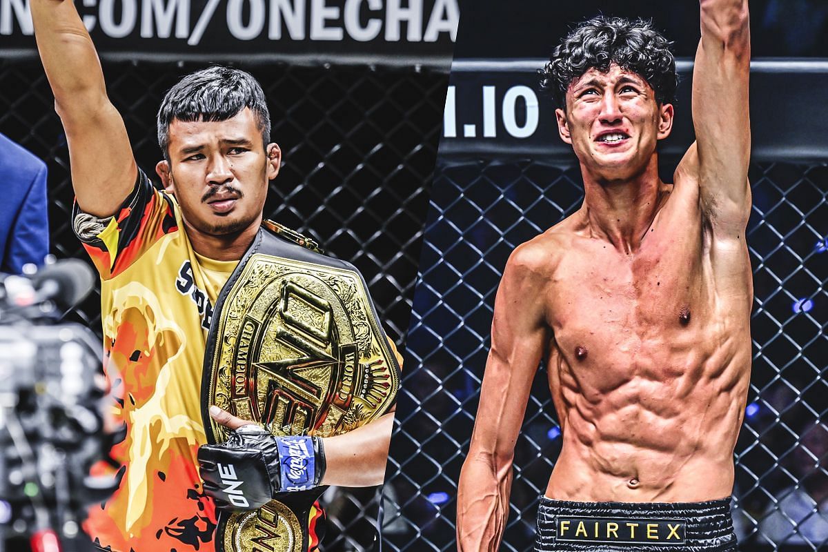 Superlek Kiatmoo9 (left) and Nabil Anane (right) with Chatri Sityodtong | Image credit: ONE Championship