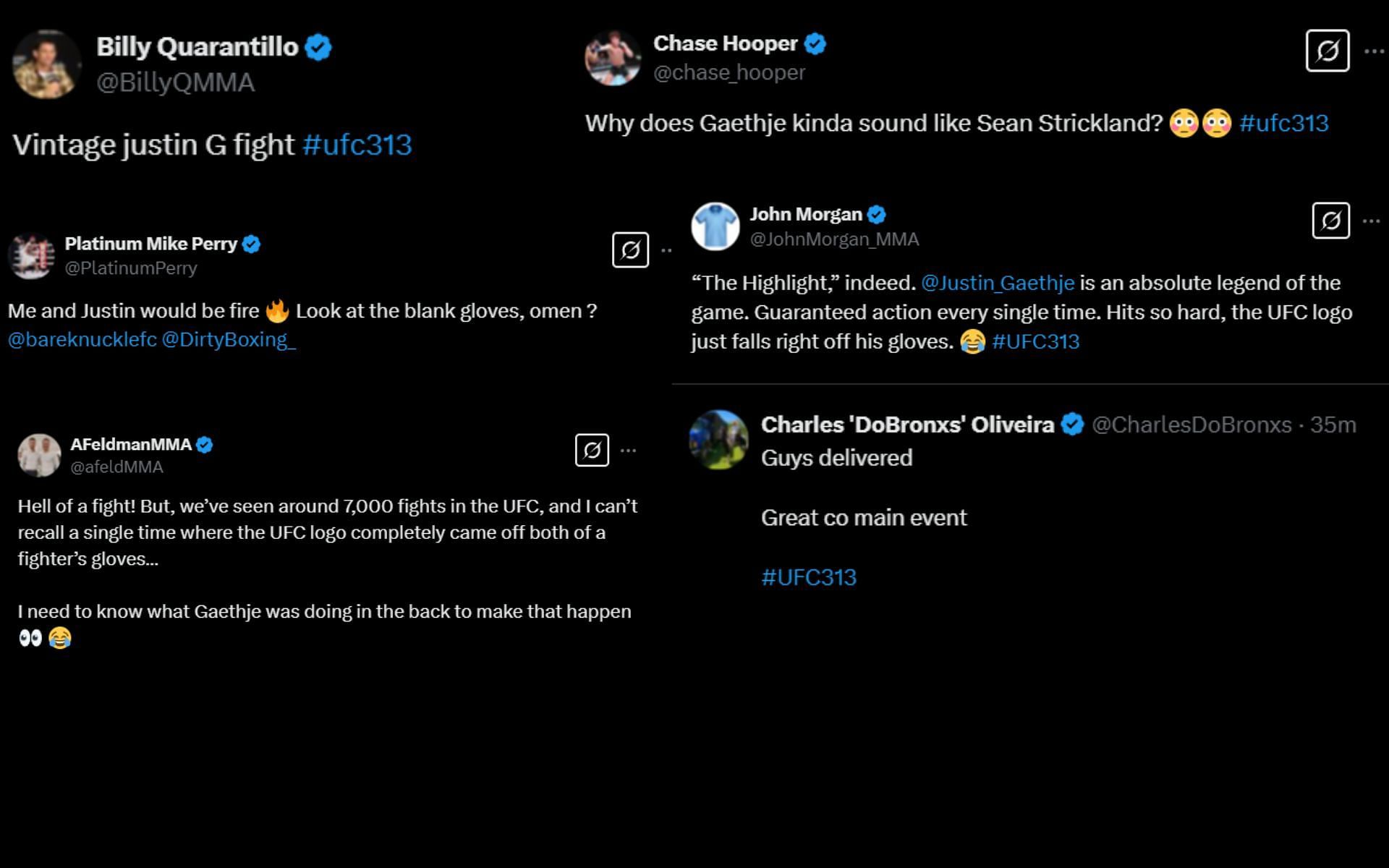 MMA pros react to UFC 313 co-main fight between Justin Gaethje and Rafael Fiziev. [Screenshots courtesy: Accounts on X]