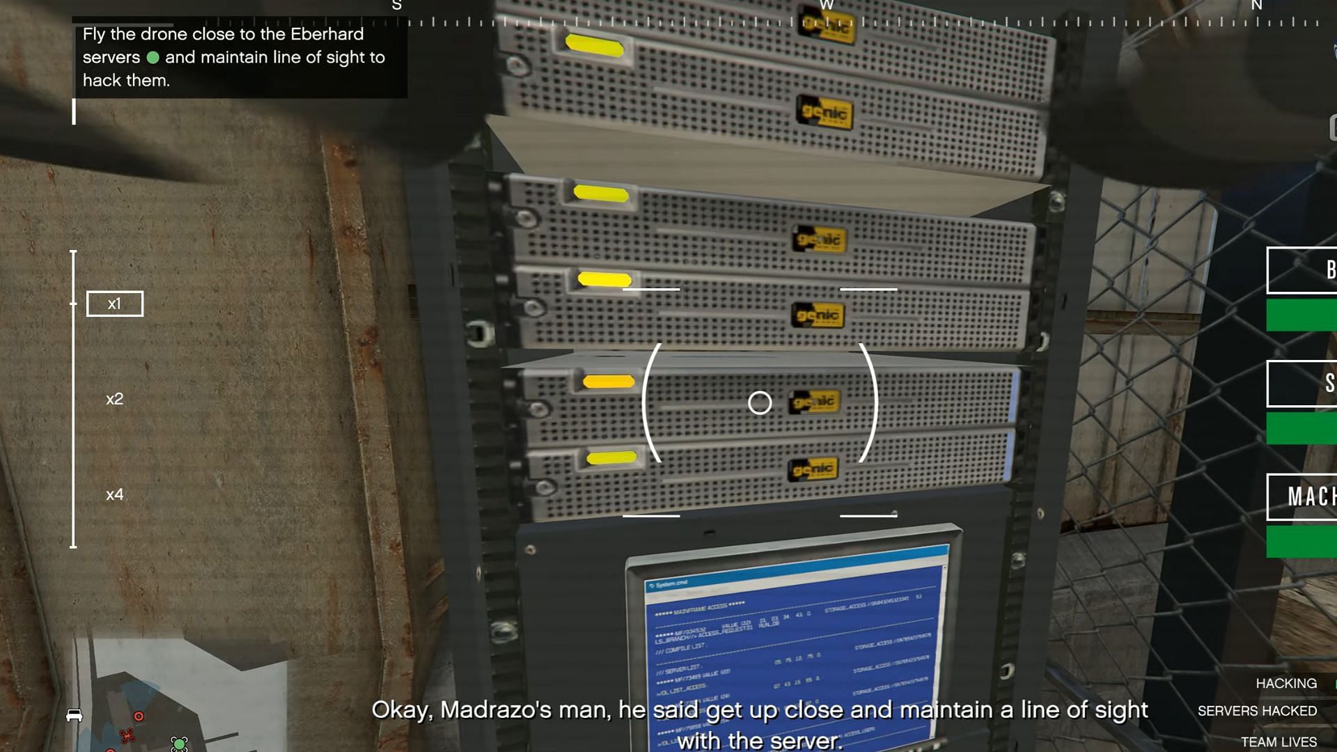 You must stay near the servers to hack them (Image via YouTube/GTA Series Videos || Rockstar Games)