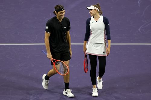 Fritz and Rybakina pictured at the 2025 Tie Break Tens event in Indian Wells - Image Source: Getty