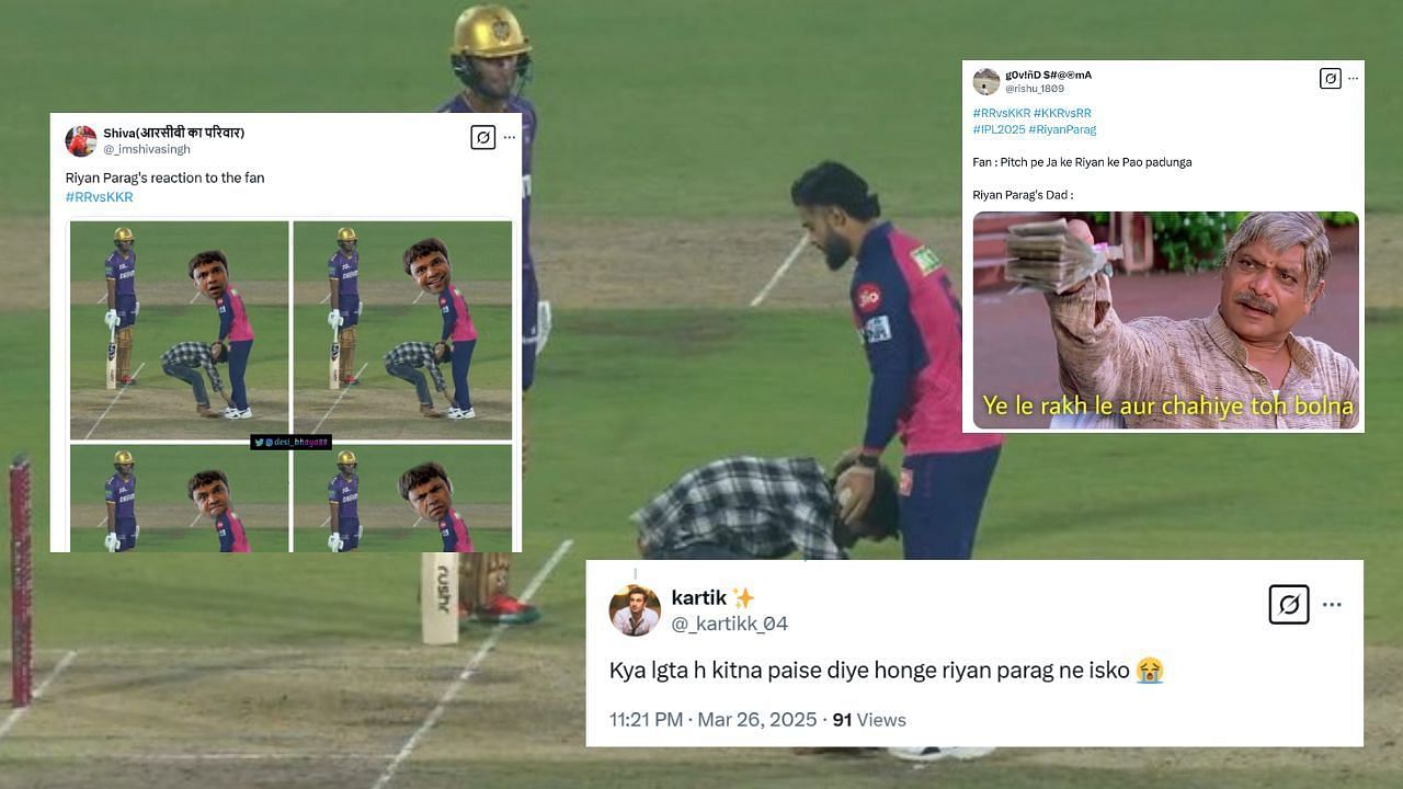 रियान पराग से मिलने के लिए फैन की दिखी अजीबगरीब दीवानगी (Pc: JioHotstar Snapshots, X@rishu_1809, X@_imshivasingh)
