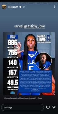 Screengrab of Coco Gauff's Instagram story (@cocogauff)