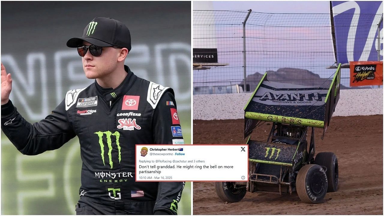 NASCAR fans react as Ty Gibbs flips multiple times in High Limit debut amid JGR&rsquo;s policy U-turn (Images from @thewowpoetnz on X and Getty Images)