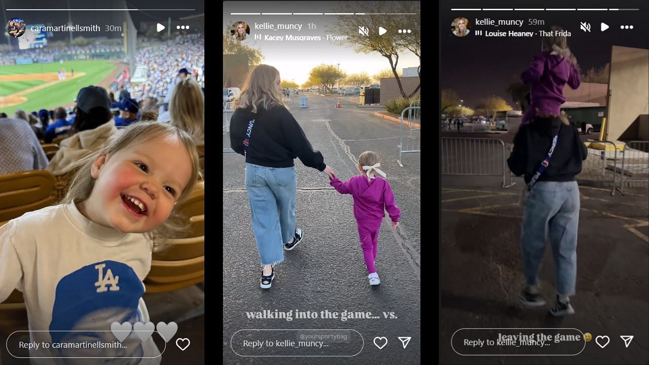 Screenshots of Cara Smith and Kellie Muncy&#039;s Instagram stories (Images from - Instagram.com/@caramartinellsmith IG Stories, Instagram.com/@kellie_muncy IG Stories)