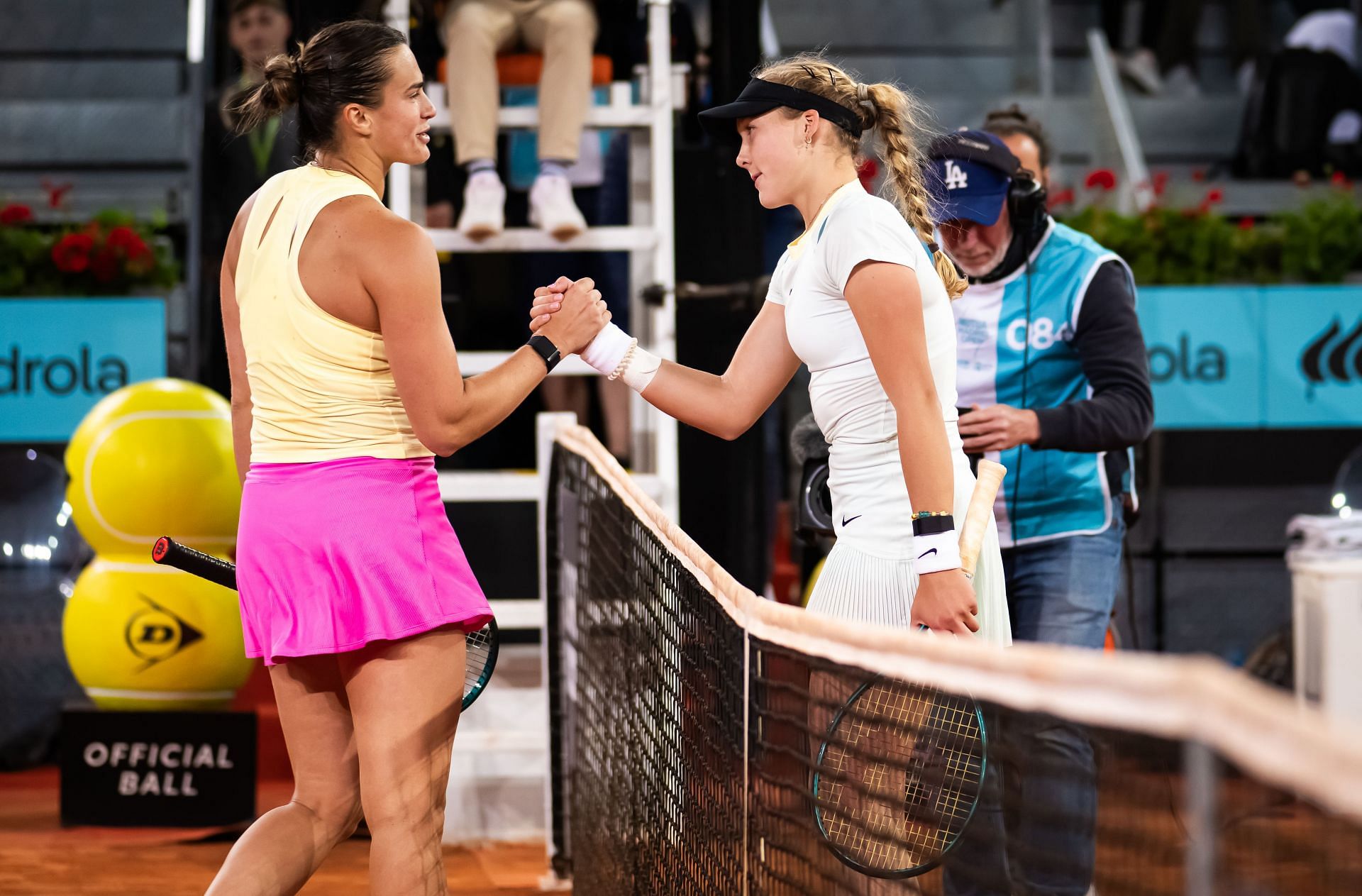 Aryna Sabalenka (L) and Mirra Andreeva at the Madrid Open 2024. (Photo: Getty)