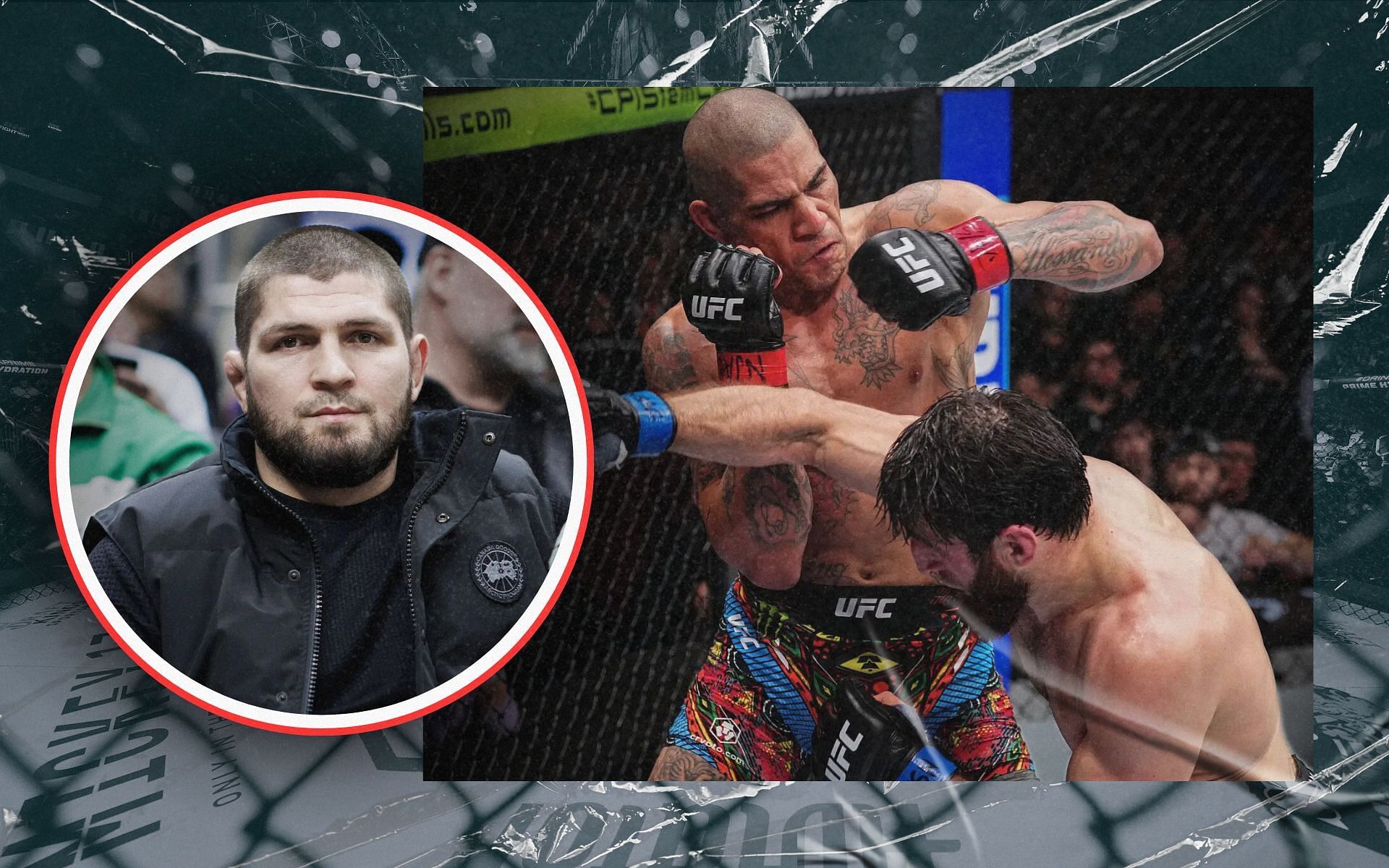 Khabib Nurmagomedov (inset) congratulates Magomed Ankalaev on his title win. [Images courtesy: Getty Images]