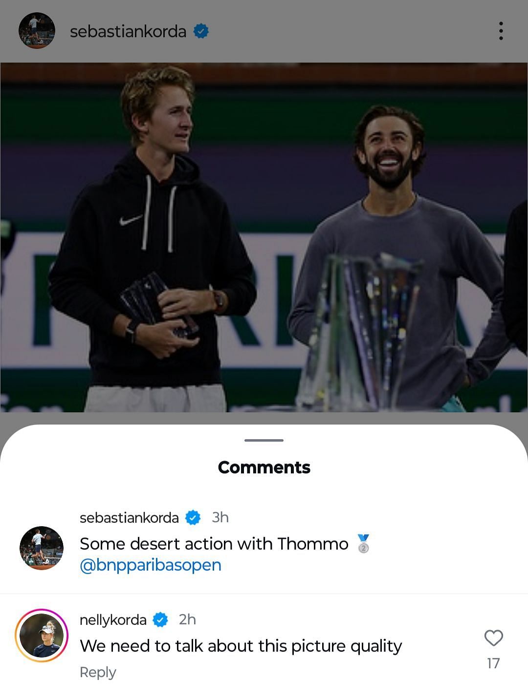 Nelly Korda makes fun of Sebastian Korda&#039;s social media post - Image source: Getty Images