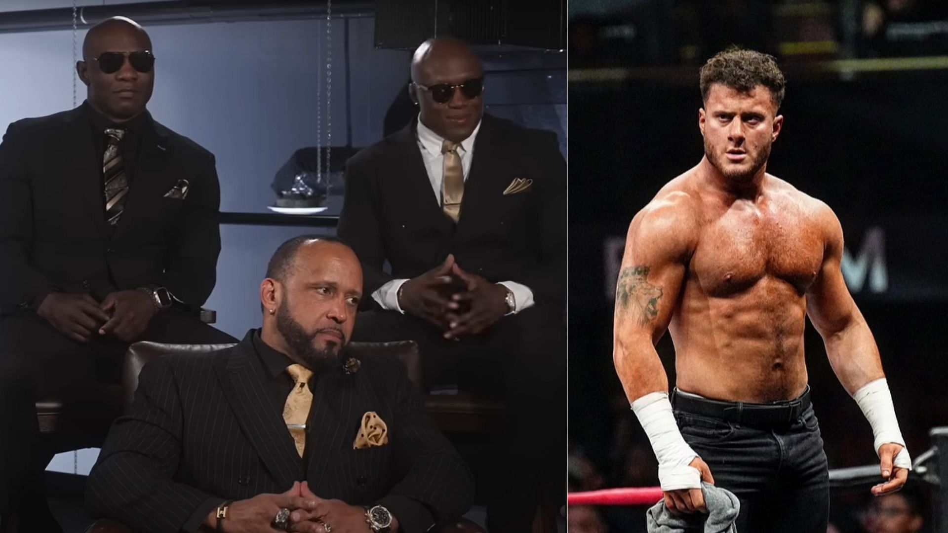 Hurt Syndicate (left) and MJF (right). (Image credits: AEW YouTube channel &amp; MJF