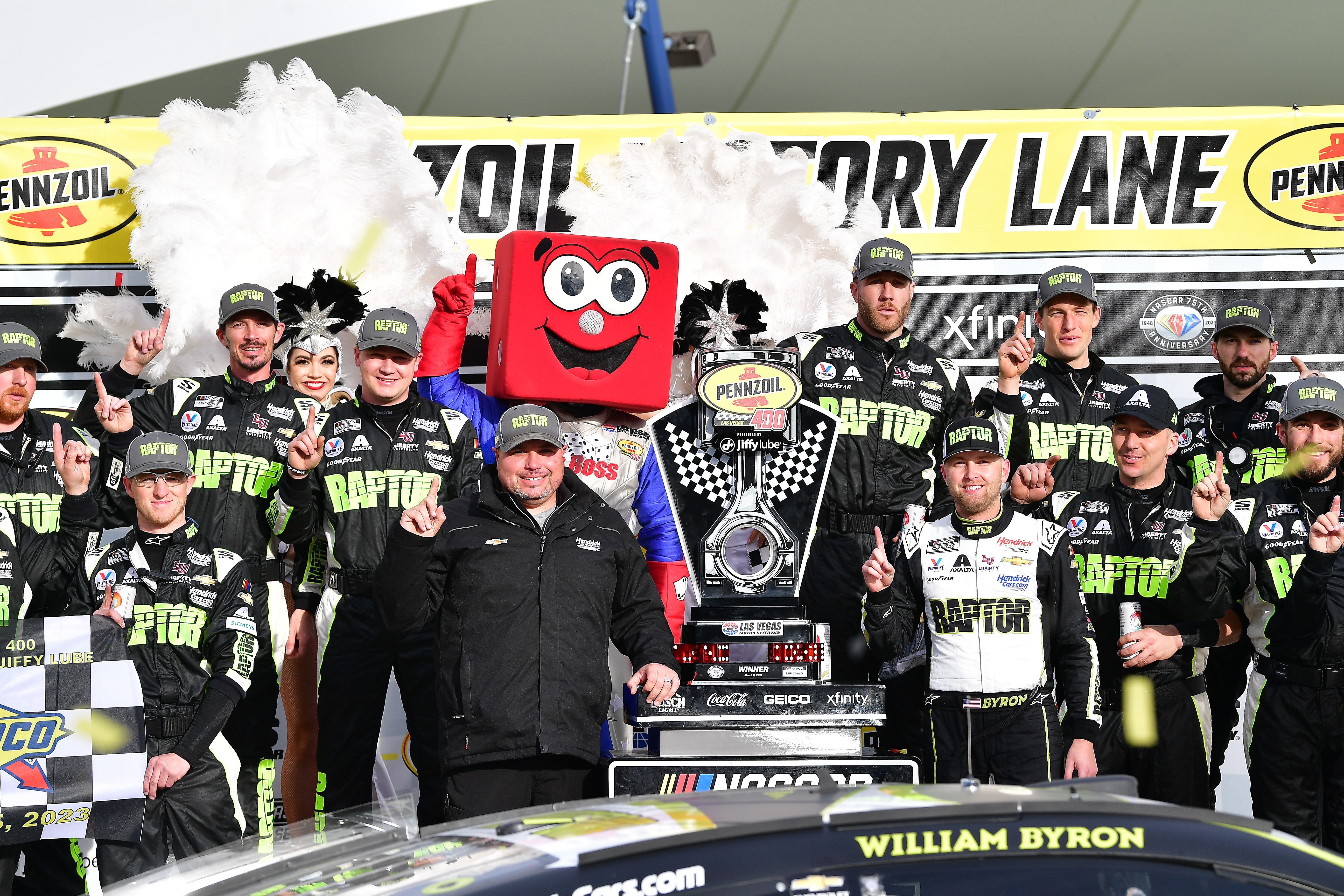 William Byron (24) following his victory of the 2023 Pennzoil 400 at Las Vegas - Source: Imagn