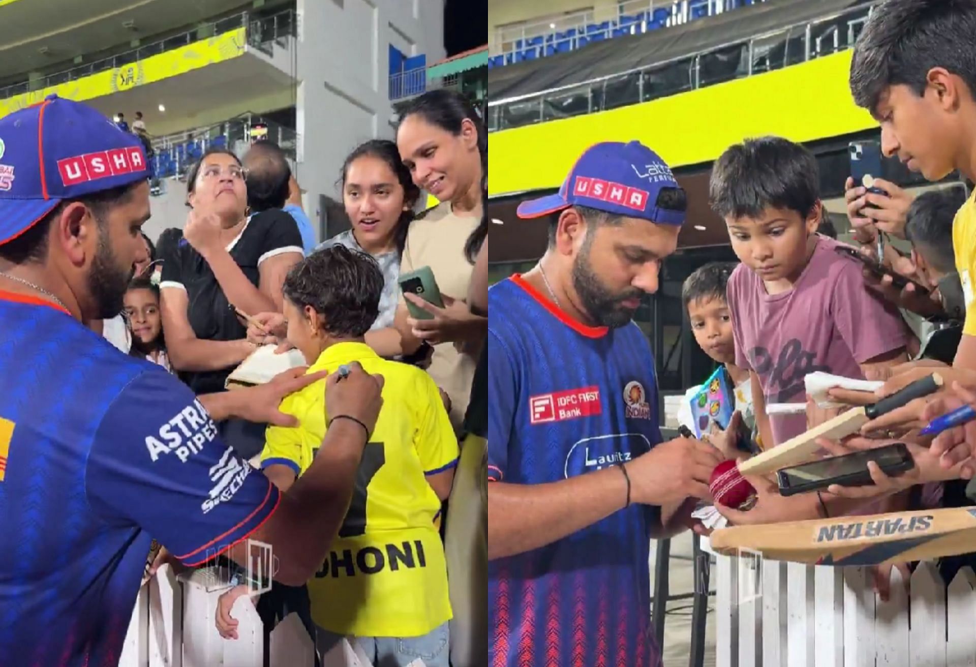 Rohit Sharma giving autographs to fans. (Image: MI/X)