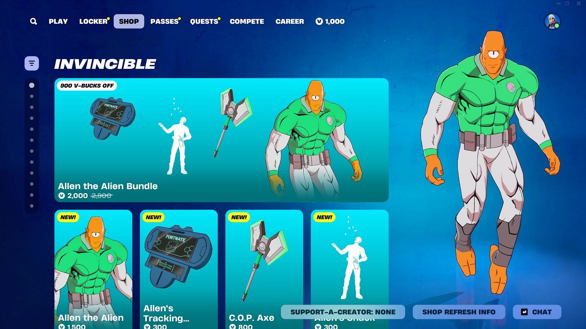 You can now purchase the Allen The Alien (Invincible) skin in Fortnite (Image via Epic Games)