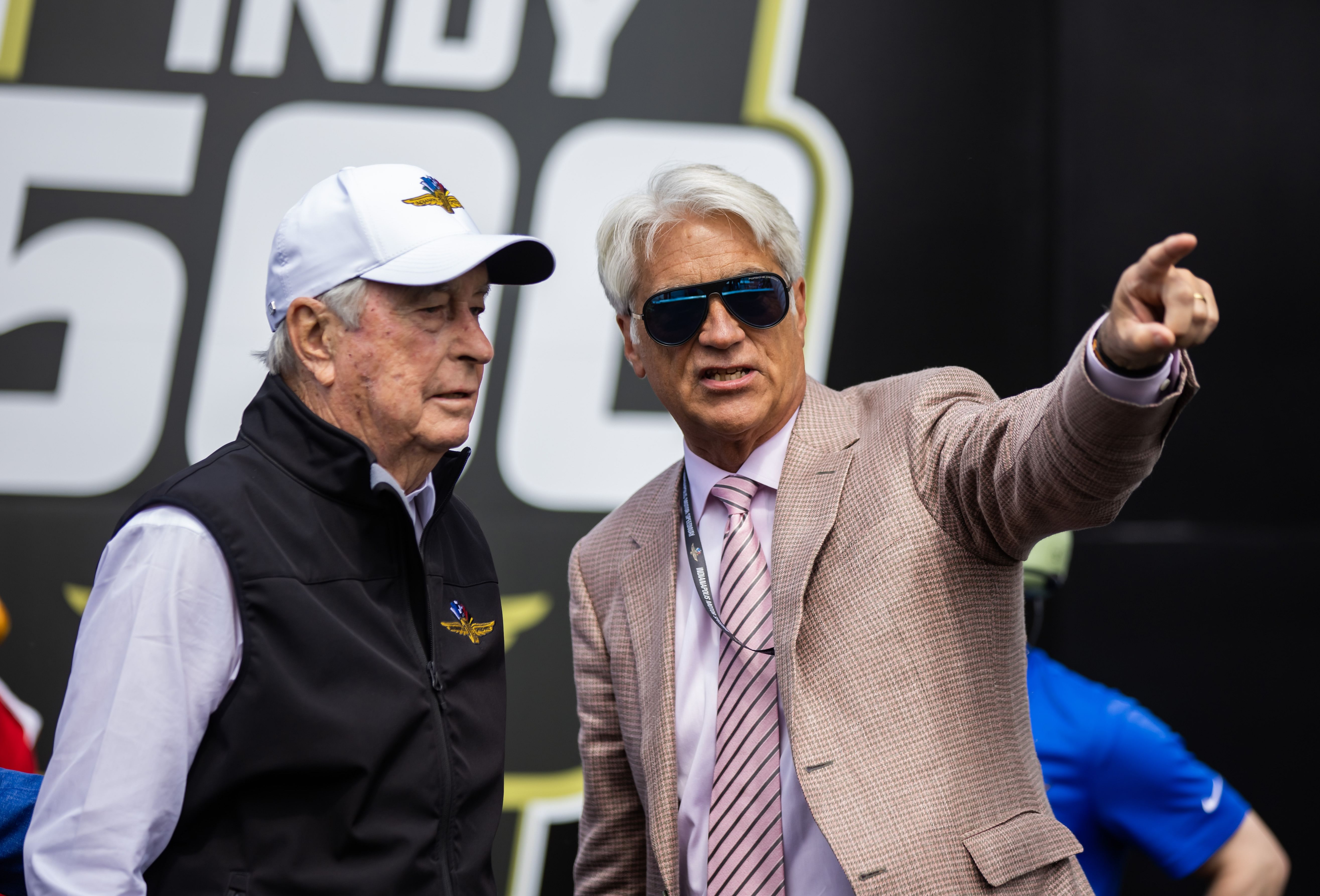 Roger Penske (left) with IndyCar CEO Mark Miles after the Indianapolis 500 at Indianapolis Motor Speedway, March 28, 2023 - Source: Imagn