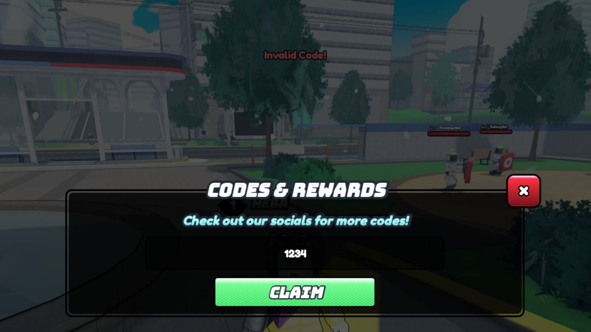 Superhero Academy invalid code issue (Image via Roblox)