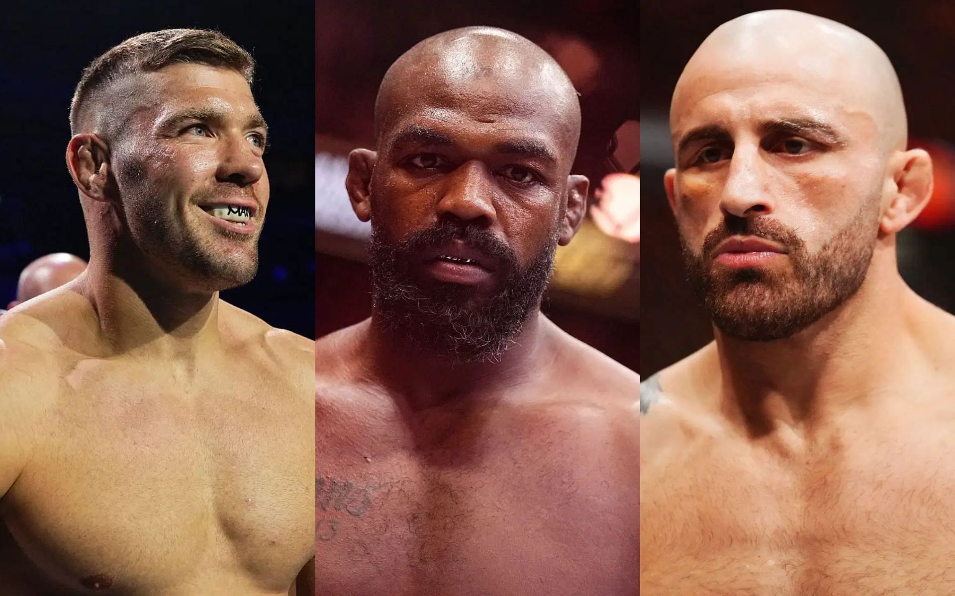 Dricus du Plessis (left) and Jon Jones (middle) rank higher than Alexander Volkanovski (right) on Tom Aspinall