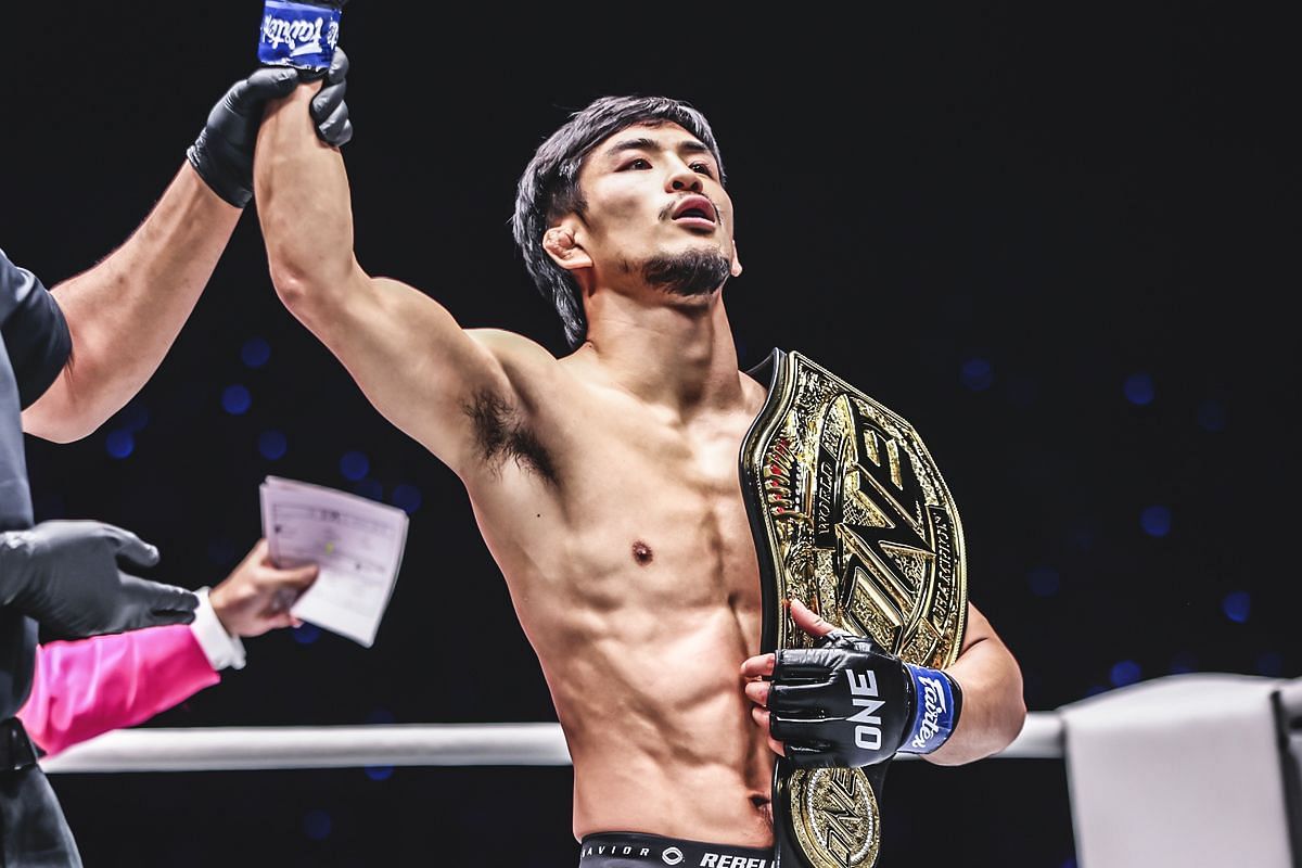 Yuya Wakamatsu after his world title win at ONE 172 against Adriano Moraes. [Photo from ONE Championship]