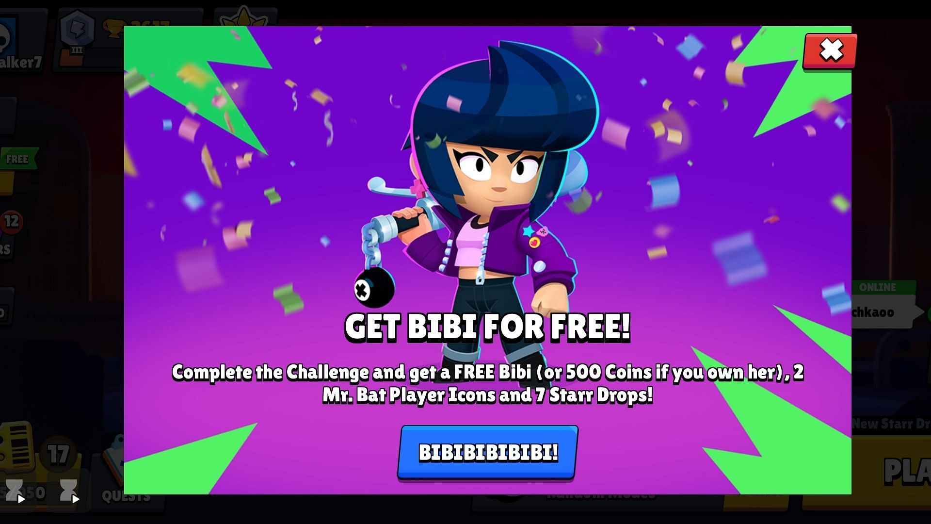 Free Bibi in Brawl Stars, Brawl Stars Retropolis Challenge event 2025