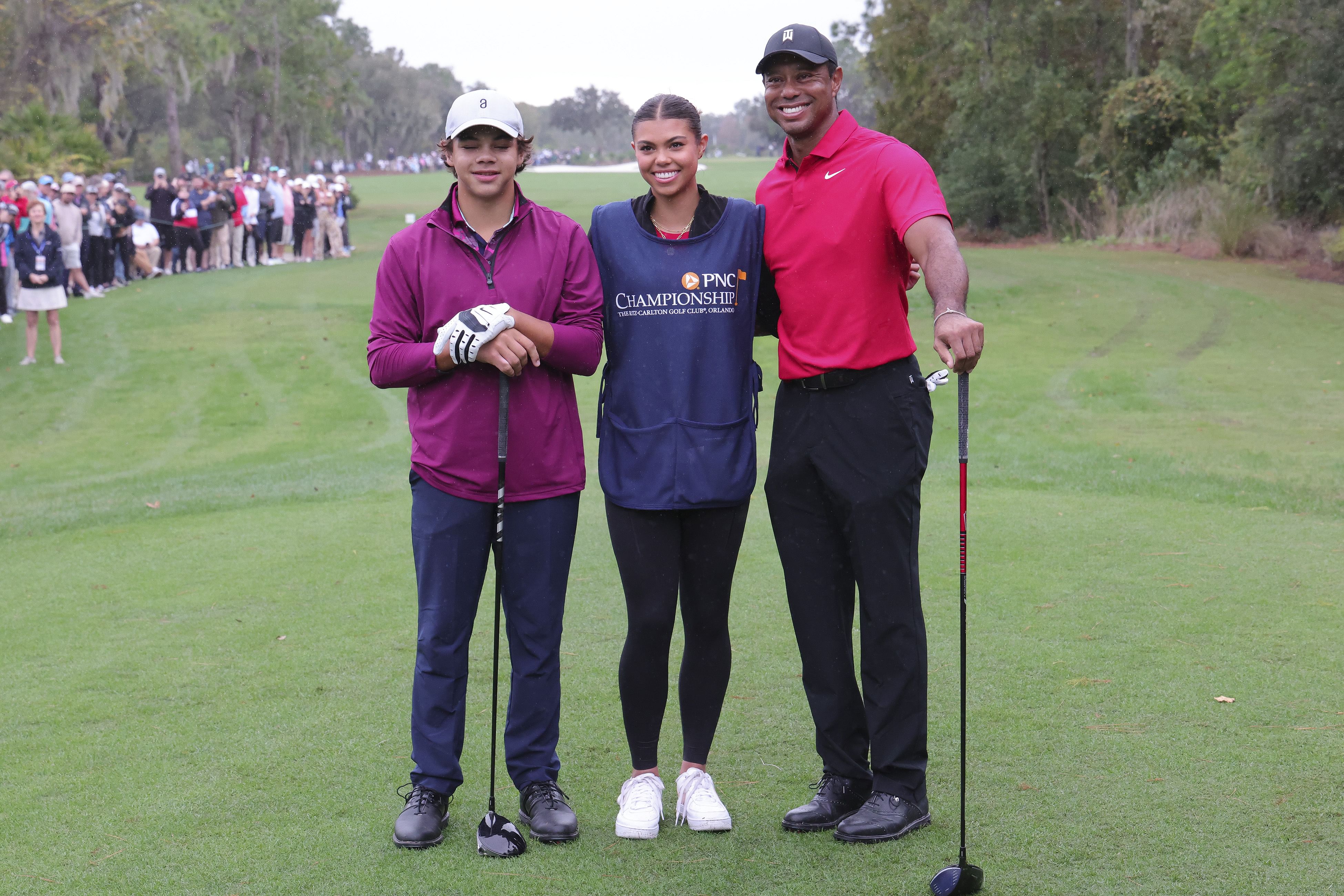 Charlie, Sam, and Tiger Woods at 2023 PNC Championship - Source: Imagn