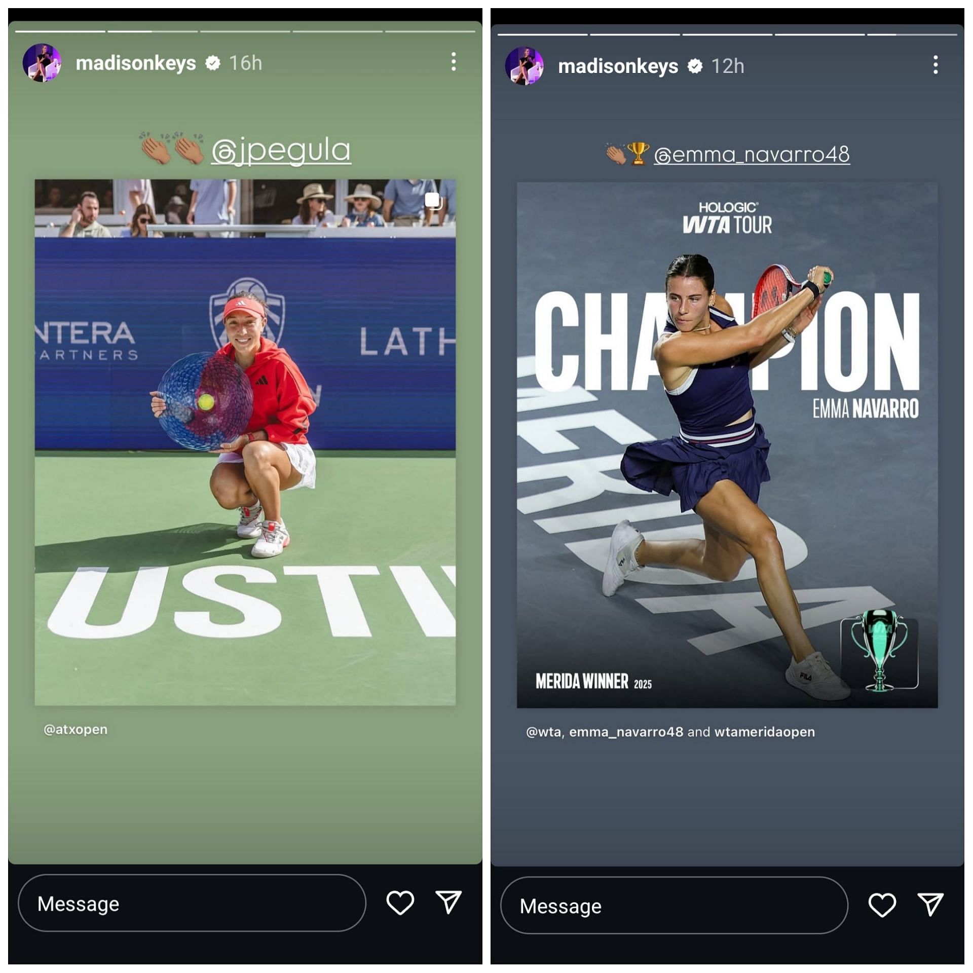 Scree grab of Madison Keys&#039; Instagram stories [Image Source: Instagram]