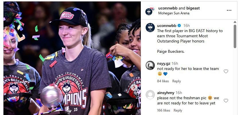 &quot;We are not ready for her to leave yet,&quot; admits one UConn fan. (Instagram @uconnwbb)