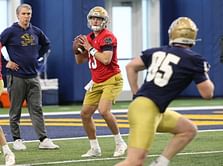 Notre Dame coach Gino Guidugli gets real about QB battle after Riley Leonard's departure to the NFL