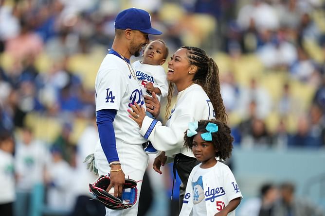 Mookie Betts' son Kaj steals the show in dad's jersey as Brianna cheers him on on Dodgers' Opening Day