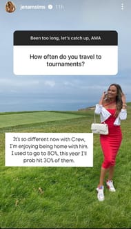 Still from Brooks Koepka's wife Jena Sims' Instagram story/@jenamsims