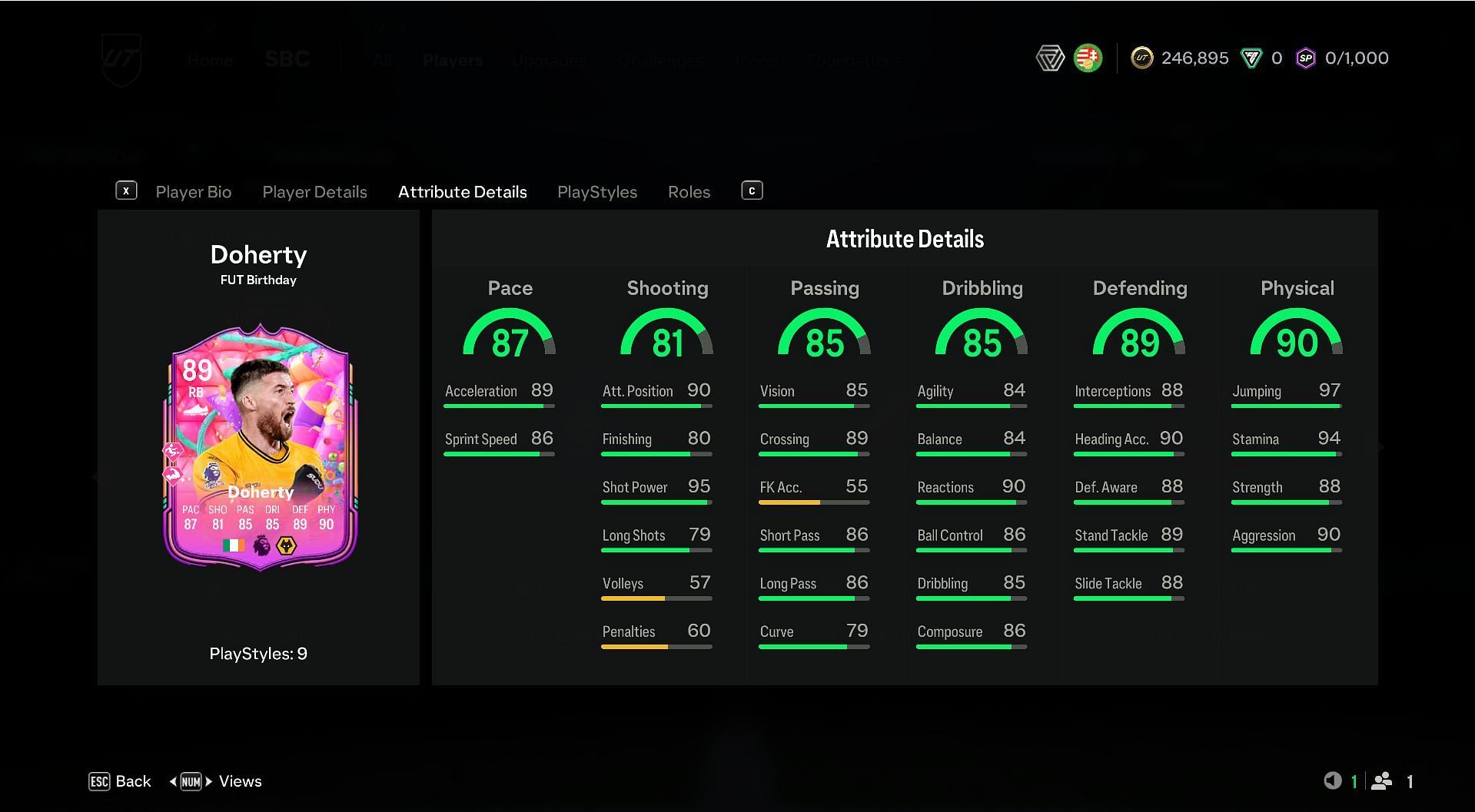 Matt Doherty SBC stats (Image via EA Sports)