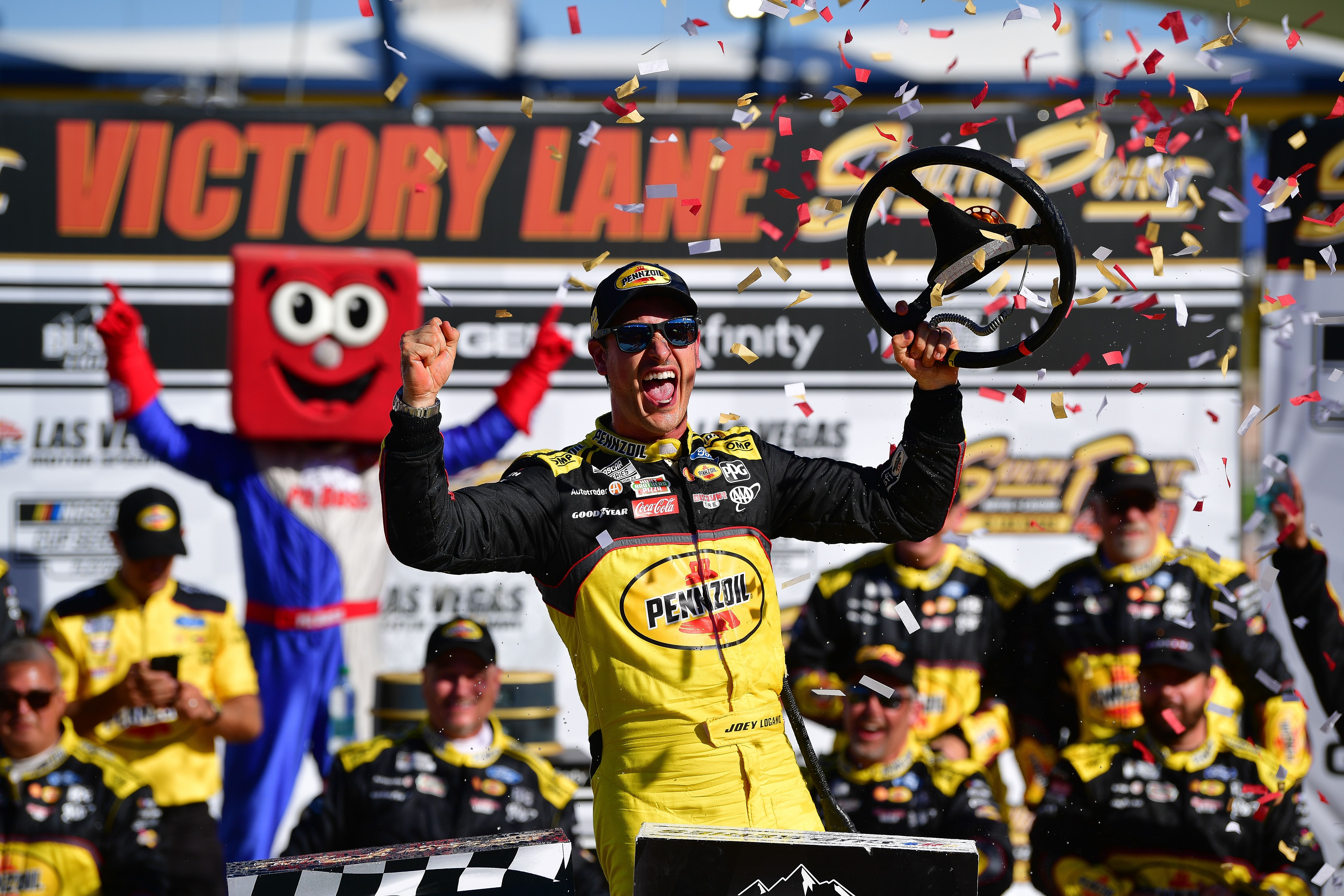 NASCAR Cup Series driver Joey Logano (22) celebrates his victory of the South Point 400 at Las Vegas Motor Speedway, October 20th 2024 - Source: Imagn