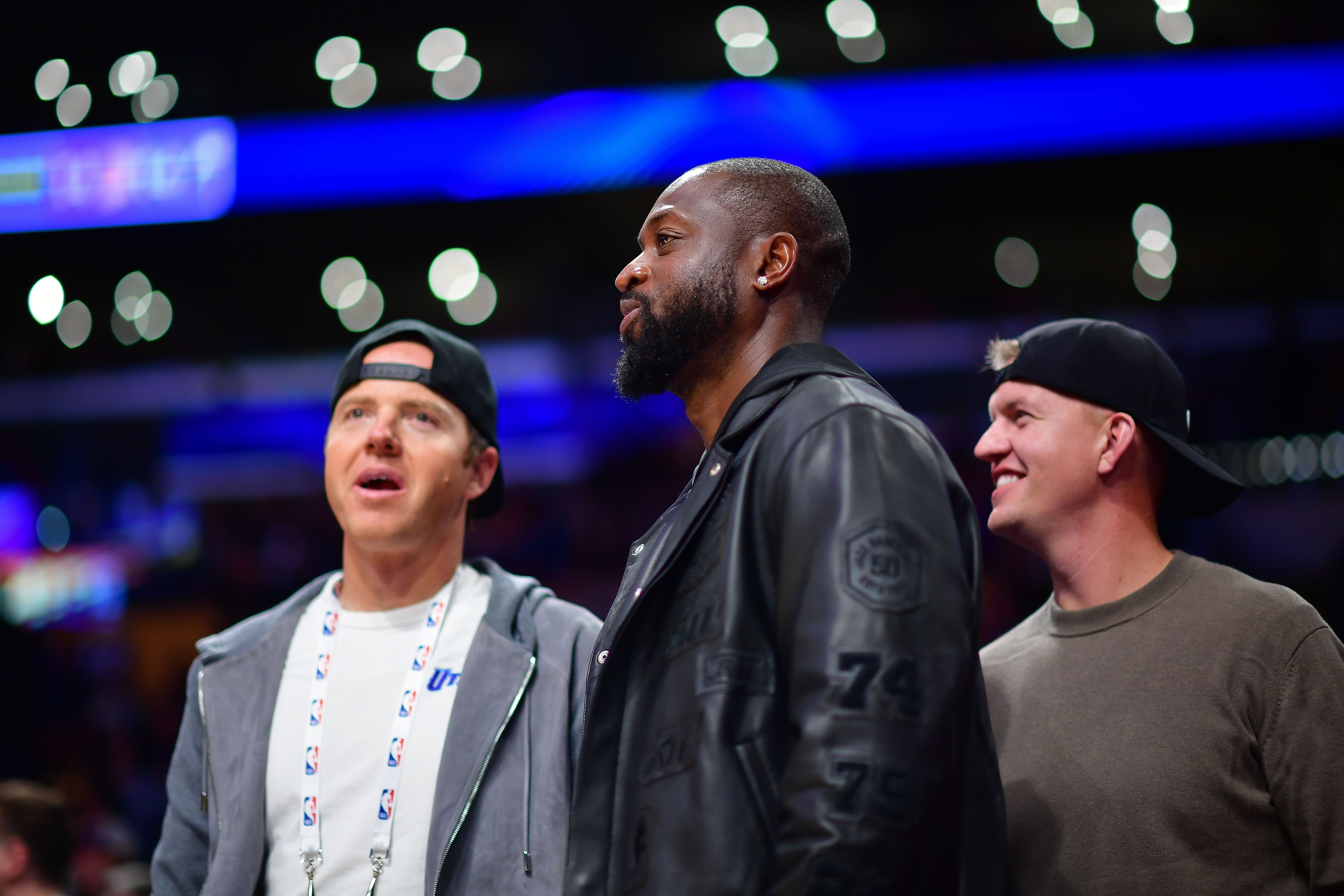 Utah Jazz minority owner Dwyane Wade and majority owner Ryan Smith watch a game at Crypto.com Arena. Photo Credit: Imagn