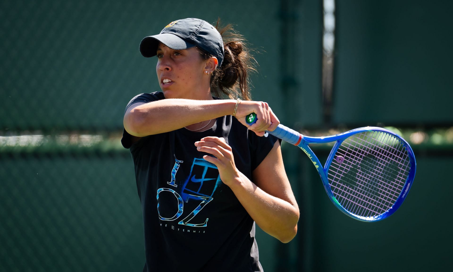 Madison Keys in action dutring a training session at the BNP Paribas Open. Source: Getty