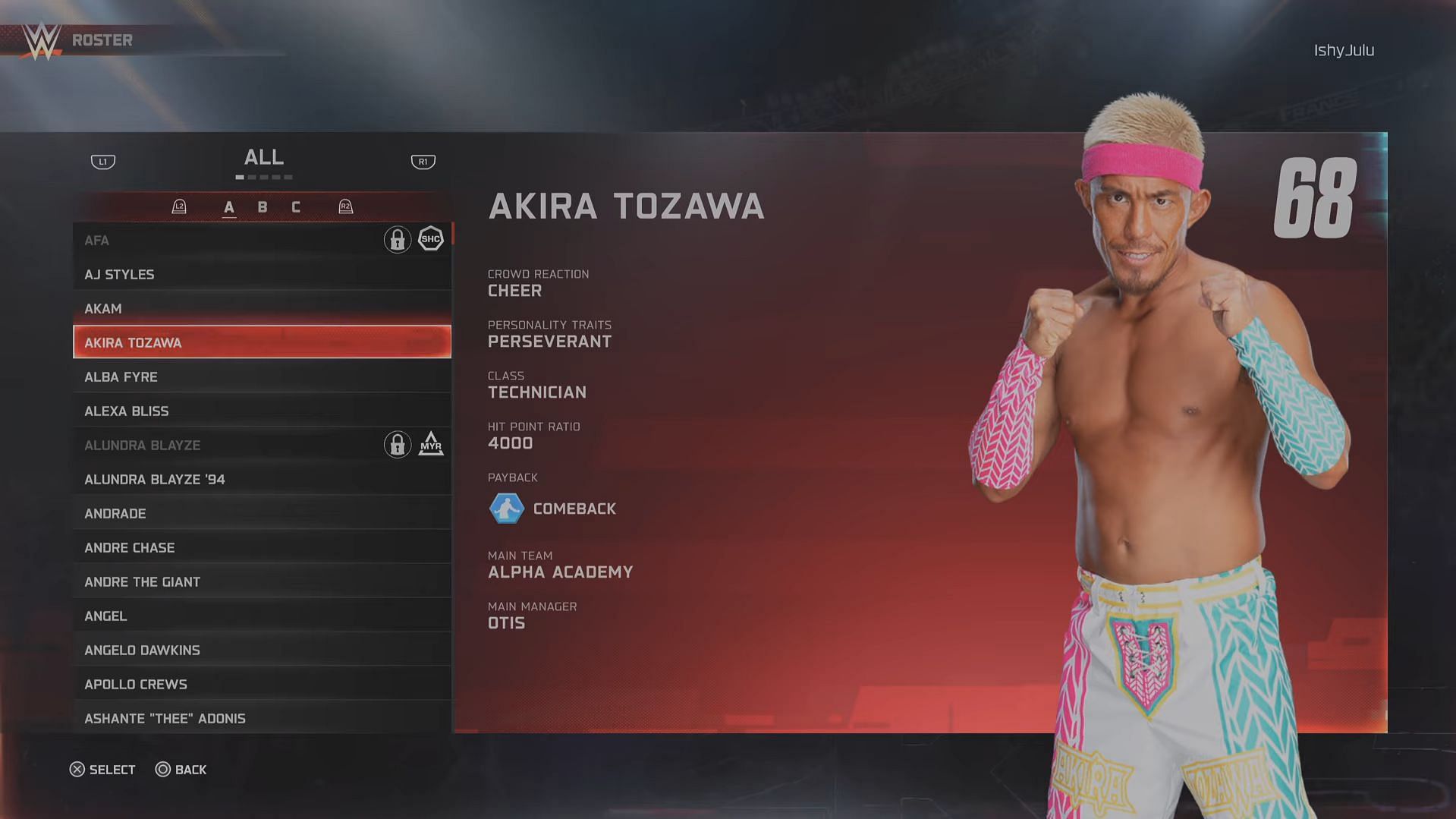 Akira Tozawa has a rating of 68 (Image via 2K Games || YouTube/@BottomTier)