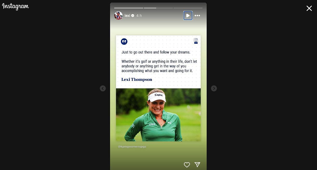 Still taken from Lexi Thompson&#039;s Instagram story_Image source: Instagram/@lexithompson