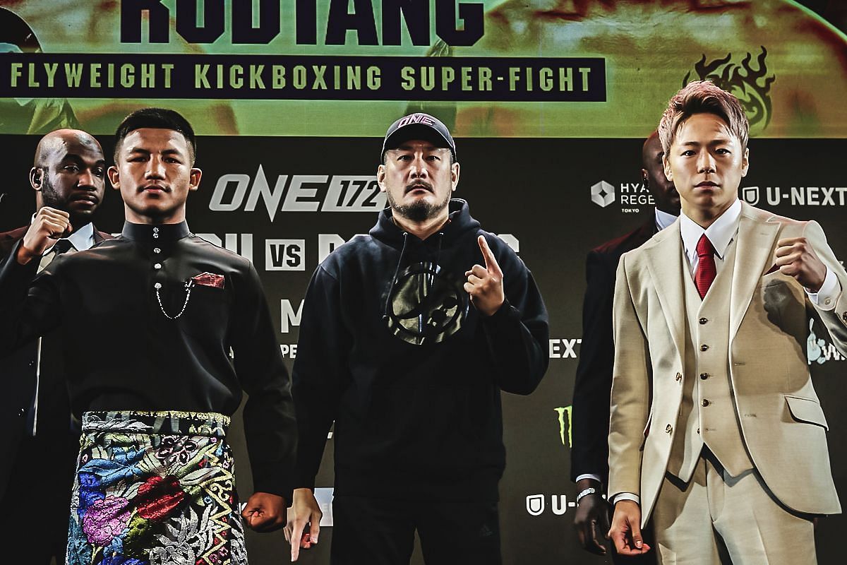 Rodtang (left), Takeru (right), and ONE Championship Chairman and CEO Chatri Sityodtong (center) [Photo via: ONE Championship]