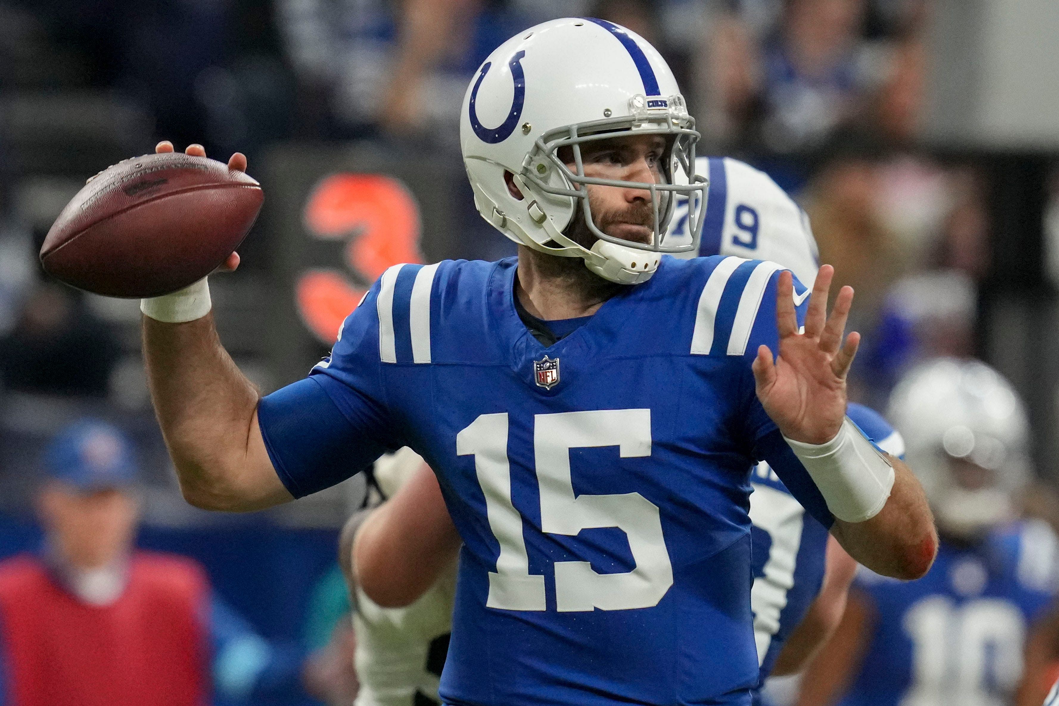 Joe Flacco winds up to throw a pass for the Indianapolis Colts - Source: Imagn