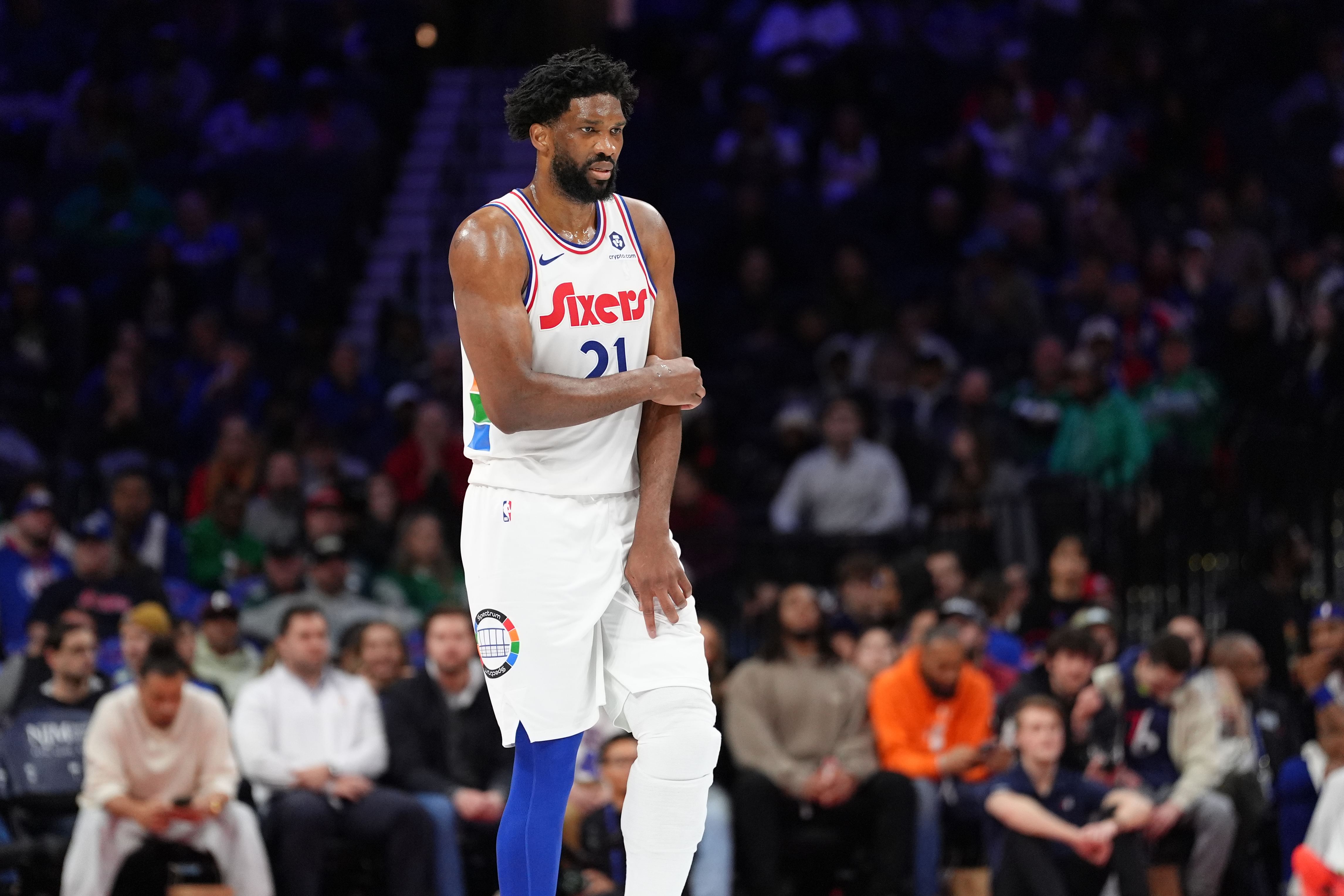 After dealing with knee issues all season long, the Philadelphia 76ers are ruling out Joel Embiid for the rest of the season (Image credit: Imagn)